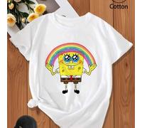 Shein Bob Esponja Pantalones Cuadrados arcoíris Infancia feliz de usar en Bob Esponja sosteniendo un arcoíris, lindo para burbujear Algodón certificado, sua