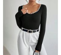 Shein Body con cuenta de perla escote corazón tejido de canalé