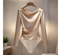 Shein Body de manga larga con escote pronunciado y brillo de perla, talla grande