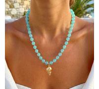 Shein BOHO 1 pieza Vintage Francés Elegante Moda Hip-Hop Estilo Bohemio Vacaciones Bling Bling Cuentas Redondas Coloridas Azul Colgante de Concha Marina Bor