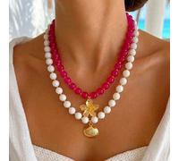 Shein BOHO 2 piezas/1 pieza Vintage Francés Elegante Moda Hip Hop Estilo Bohemio Vacaciones Bling Bling Colorido Cuentas Rosa Rojo Blanco Azul Lago Estrella