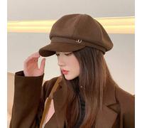 Shein Boina de color liso, gorro de boina para mujeres de estilo coreano que da forma al rostro, gorra de pintor octogonal para primavera/verano