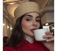 Shein Boina tejida de rafia, sombrero de pintor versátil, sombrero pillbox de estilo francés vintage con parte superior redonda, sombrero de paja para vacac