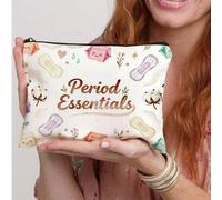 Shein Bolsa cosmética impresa con toallas sanitarias esenciales para el período menstrual, organizador de artículos de tocador multifuncional para viajes, b