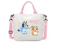 Shein Bolsa de almacenamiento de juguetes de la familia y amigos de Bluey, bolso de mano de lino kawaii con Bluey, Bingo, Coco, Rusty y Muffin