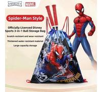 Shein Bolsa de almacenamiento de pelotas con cordón deportivo Marvel con licencia oficial, estampado de dibujos animados de Spider-Man, azul, negro, rojo, r