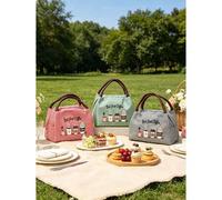Shein Bolsa de almuerzo de gran capacidad con rayas multicolores, bolsa tote plegable con patrón de café casual, bolsa térmica aislada para almuerzo, bolsa