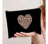 Shein Bolsa de cosméticos con estampado de leopardo con forma de corazón, adecuada como regalo para mamá, maestra, amiga, enfermera, también se puede usar c