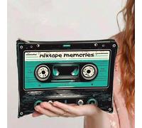 Shein Bolsa de cosméticos con estampado retro de cinta de casete "She's So Unusual" de los 80s en 2D, regalo de cultura pop para amantes de la música, diseñ