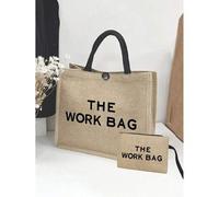 Shein Bolsa de lona con estampado de letras "THE WORK BAG" en color caqui, bolsa de compras de bloque de color, regalo del Día del Maestro, bolsa de lona de