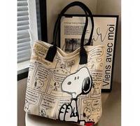 Shein Bolsa de lona con estampado oficial de Snoopy de Peanuts, bolso tote y bandolera de gran capacidad, con múltiples bolsillos + compatible con portátil