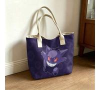 Shein Bolsa de lona Pokémon, base de color púrpura oscuro con estampado sutil de Poké Ball, gráfico grande de Gengar en el frente, bolso de hombro reutiliza