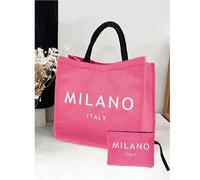 Shein Bolsa de lona y bolsa pequeña, bolsa de almacenamiento de yoga, que incluye una bolsa de mano con estampado de "Milán Italia" y una bolsa pequeña esta