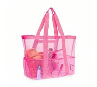 Shein Bolsa de malla de poliéster hueca de gran capacidad para playa, bolsa de lavandería de viaje, bolsa de almacenamiento para natación, bolsa de playa mi