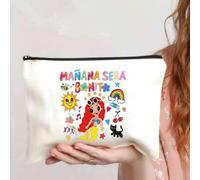 Shein Bolsa de maquillaje con estampado "Mañana será bonito", bolsa de maquillaje plegable y ligera con cremallera, organizador de artículos de tocador para