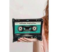 Shein Bolsa de maquillaje con estampado retro en 2D "She's So Unusual" de casete de los 80, regalo divertido de cultura pop para entusiastas de la música, d