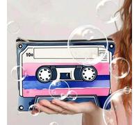 Shein Bolsa de maquillaje con impresión retro en 2D de "She's So Unusual" de cinta de casete de los 80, regalo de cultura pop para amantes de la música, bol