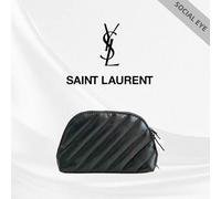 Shein Bolsa de maquillaje de edición limitada Saint Laurent negra con doble cremallera (bolsa de almacenamiento pequeña y portátil), con carcasa de alta cal
