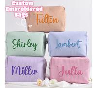 Shein Bolsa de maquillaje de seersucker bordada personalizada, regalo para dama de honor, regalos para fiesta nupcial, regalo para ella, bolsa de aseo perso