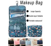 Shein Bolsa de maquillaje de viaje colgante, organizador de tocador de gran capacidad, bolsa de cosméticos multifuncional de doble capa, estuche de belleza