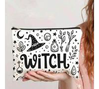 Shein Bolsa de maquillaje estilo místico y brujo - Estuche cosmético con cremallera y ligero con estampado de bruja de doble cara, vibraciones brujas, diseñ