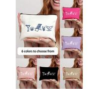 Shein Bolsa de maquillaje personalizada con diseño de "Last Toast Of The Coast" - Bolsa de cosméticos reutilizable con diseño, con gafas y conchas marinas,
