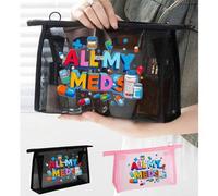 Shein Bolsa de maquillaje portátil de mujer con estampado de "All My Meds" en malla de nailon, bolsa cosmética portátil y de uso múltiple, organizador de ma