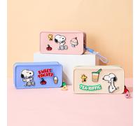 Shein Bolsa de maquillaje rectangular de Snoopy de Miniso, estuche de cosméticos de silicona con cremallera, bolsa de aseo de viaje linda de Peanuts para mu