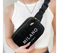 Shein Bolsa de pecho de unicolor duradera con letras "Milán" impresas en unicolor, correa ajustable impermeable para deportes, adecuada para ejercicio, corr