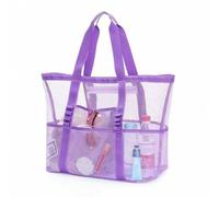 Shein Bolsa de playa de malla de poliéster hueca de gran capacidad, bolsa de lavandería de viaje, bolsa de almacenamiento para natación, bolsa de playa mini