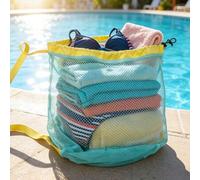 Shein Bolsa de playa de malla, serie de conchas con cremallera y correa de hombro ajustable, bolsa de playa linda, perfecta para recolectar conchas, juguete