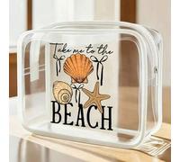 Shein Bolsa de playa impermeable de PVC con estampado de letras "Llévame a la playa" y decoración de conchas y estrellas de mar, bolsa de cosméticos de PVC,