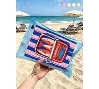 Shein Bolsa de playa impermeable y con estilo con un lindo patrón de peces, bolsa de maquillaje de gran capacidad con tema oceánico y cremallera de nailon,