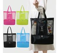 Shein Bolsa de playa plegable de malla - Bolso de viaje de gran capacidad y moda - Con compartimentos y correa para el hombro - Separación seca y húmeda - D