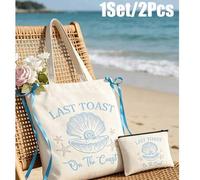 Shein Bolsa de tela "Last Toast" para mujeres, bolsa de playa reutilizable "On The Coast" - Bolso de hombro casual con lazo para compras, viajes, libros - L