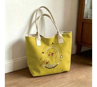Shein Bolsa de tela Pokémon, base amarilla brillante sólida, estampado circular de Pikachu con detalles de letras, bolso de hombro reutilizable para uso dia