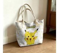 Shein Bolsa de tela Pokémon, base blanca con estampado de Pikachu de contorno claro en todo el diseño, gráfico central de Pikachu & logotipo de la marca, bo
