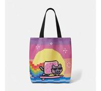 Shein Bolsa de tela reutilizable con estampado de gato, bolso de mano multifuncional de moda, bolsa de compras de lona para la playa