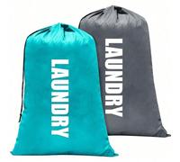 Shein Bolsas de lavandería de viaje extra grandes y súper resistentes con cordón, lavables a máquina, organizador de ropa sucia de colores, adecuado para do
