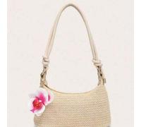 Shein Bolso bandolera cuadrado para mujer, con cuerda de PU y colgante floral, de gran capacidad, ligero, de estilo casual y elegante para playa y resort, a