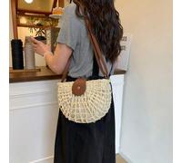 Shein Bolso bandolera minimalista de media luna hueca, bolso bandolera retro francés tejido, bolso de paja de verano clásico, bolso tejido de nicho, bolso b