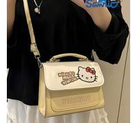 Shein Bolso bandolera pequeño y cuadrado de Sanrio Hello Kitty, de estilo de dibujos animados y lindo, hecho de piel de PU, con gran capacidad de almacenami