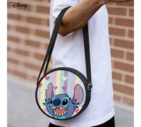 Shein Bolso bandolera redondo con estampado de corazón a rayas pastel de Stitch de Disney, mochila redonda pequeña multifuncional adecuada para viajes casua