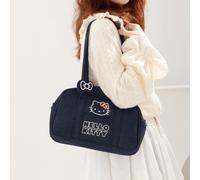 Shein Bolso bandolera vaquero de Hello Kitty: diseño grande y funcional con cómoda correa y detalle de lazo. Perfecto para la escuela, viajes y actividades