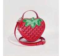 Shein Bolso cruzado con forma de fresa de PU, con patrón acolchado, cierre de cremallera, con correa desmontable y bolsa cosméticaApropiado para ocasiones t