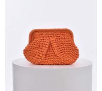 Shein Bolso cruzado de mujer de verano tejido con borla y cadena, bolso de playa de paja tejida para el hombro, billetera hecha a mano, 1 pieza de embrague