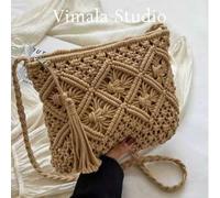 Shein Bolso cruzado pequeño tejido a mano, nuevo bolso de hombro tejido, estilo retro de nicho de playa, bolso sobre cuadrado versátil, bolso cruzado de mod