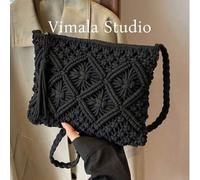 Shein Bolso cruzado pequeño tejido a mano, nuevo bolso de hombro tejido, estilo retro de nicho de playa, bolso sobre cuadrado versátil, bolso cruzado de mod