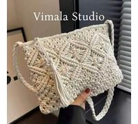 Shein Bolso cruzado pequeño tejido a mano, nuevo bolso de hombro tejido, estilo retro de nicho de playa, bolso sobre cuadrado versátil, bolso cruzado de mod