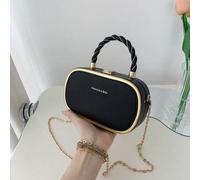 Shein Bolso de caja miniatura de mujer con estampado de foil de letra de moda de colores en bloque, minimalista, con detalles metálicos y trenzados